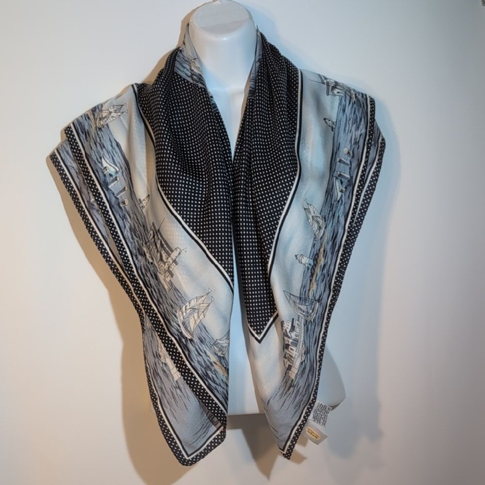 Talbots Black and White SILK Scarf - Picture 2 of 10